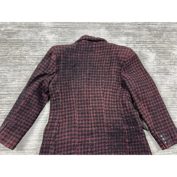 Liz Claiborne Collection Blazer Medium Womens Red Black Houndstooth Wool‎ Blend - Picture 8 of 10